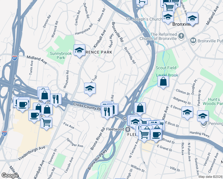 map of restaurants, bars, coffee shops, grocery stores, and more near 68 Ardell Road in Yonkers
