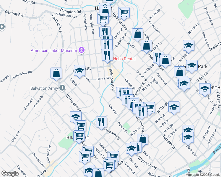 map of restaurants, bars, coffee shops, grocery stores, and more near 227 Belmont Avenue in Haledon