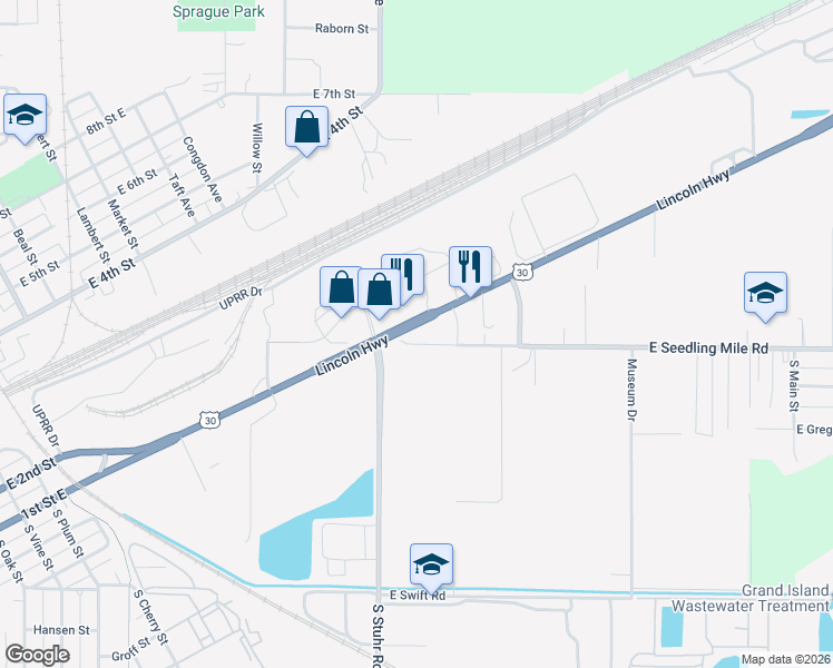 map of restaurants, bars, coffee shops, grocery stores, and more near 2008 East Seedling Mile Road in Grand Island