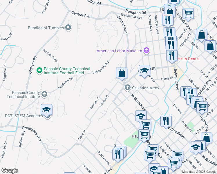 map of restaurants, bars, coffee shops, grocery stores, and more near 31 Avenue C in Haledon