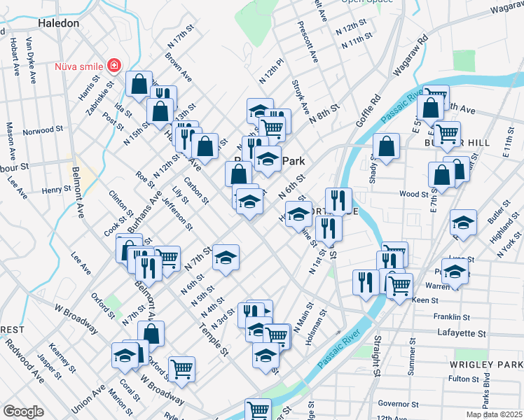 map of restaurants, bars, coffee shops, grocery stores, and more near 207 North 6th Street in Prospect Park