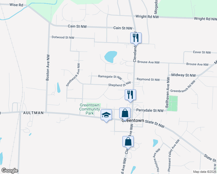 map of restaurants, bars, coffee shops, grocery stores, and more near 3356 Ramsgate Street Northwest in North Canton
