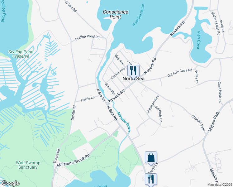 map of restaurants, bars, coffee shops, grocery stores, and more near 31 Peconic Avenue in Southampton