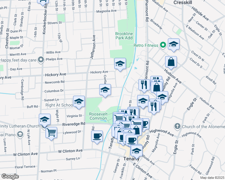 map of restaurants, bars, coffee shops, grocery stores, and more near 36 Cortlandt Place in Tenafly