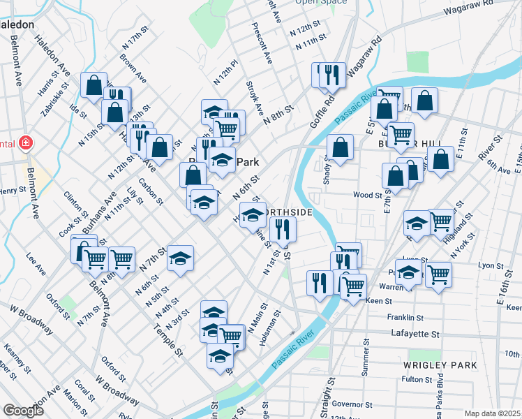 map of restaurants, bars, coffee shops, grocery stores, and more near 7 Brown Avenue in Prospect Park