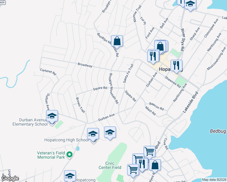 map of restaurants, bars, coffee shops, grocery stores, and more near 405 Brooklyn Mountain Road in Hopatcong