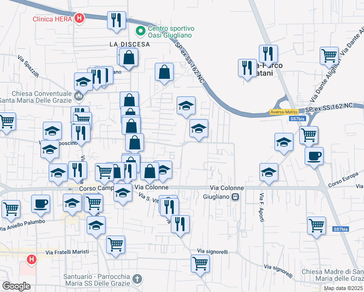 map of restaurants, bars, coffee shops, grocery stores, and more near Via Antica Giardini in Giugliano in Campania