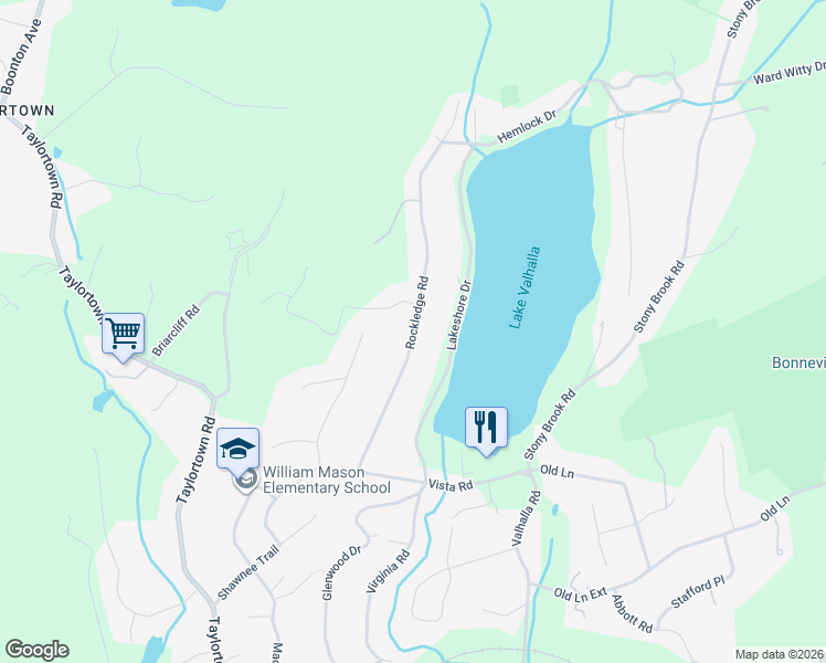 map of restaurants, bars, coffee shops, grocery stores, and more near 26 Rockledge Road in Montville