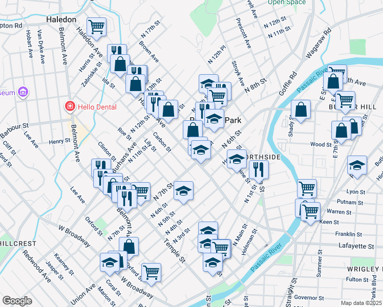map of restaurants, bars, coffee shops, grocery stores, and more near 240 North 8th Street in Prospect Park