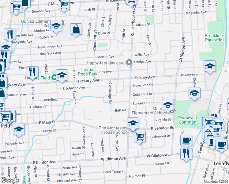 map of restaurants, bars, coffee shops, grocery stores, and more near 10 Cambridge Road in Tenafly