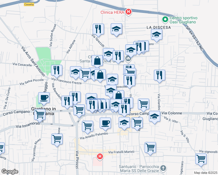 map of restaurants, bars, coffee shops, grocery stores, and more near 5 Vico Gelso in Giugliano in Campania
