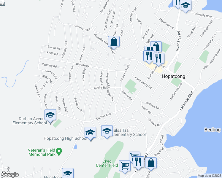 map of restaurants, bars, coffee shops, grocery stores, and more near 329 Brooklyn Mountain Road in Hopatcong