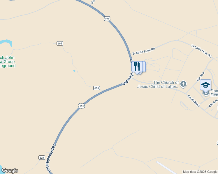 map of restaurants, bars, coffee shops, grocery stores, and more near in Dutch John