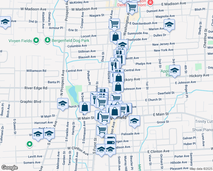 map of restaurants, bars, coffee shops, grocery stores, and more near 81 Ralph Street in Bergenfield
