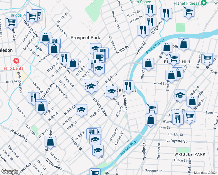 map of restaurants, bars, coffee shops, grocery stores, and more near 7 Brown Avenue in Prospect Park