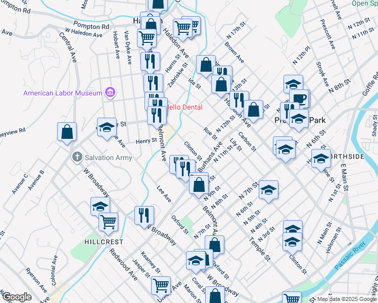 map of restaurants, bars, coffee shops, grocery stores, and more near 27 Cona Court in Haledon