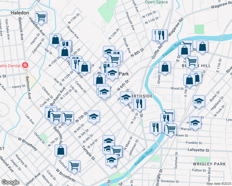 map of restaurants, bars, coffee shops, grocery stores, and more near 18 Fairview Avenue in Prospect Park