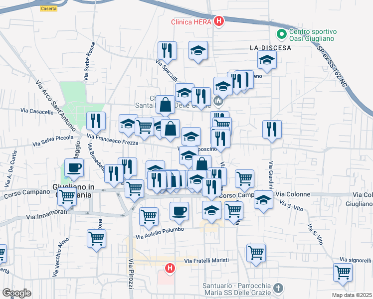 map of restaurants, bars, coffee shops, grocery stores, and more near 3 Vico Gelso in Giugliano In Campania