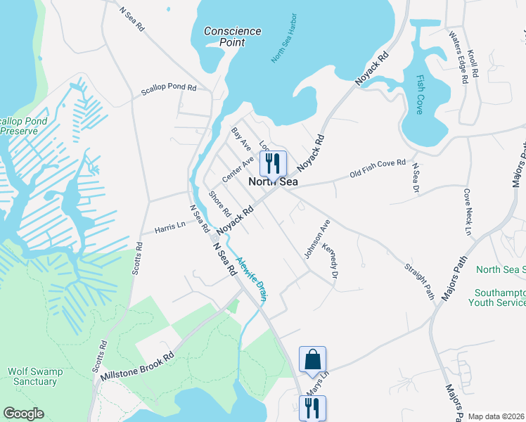 map of restaurants, bars, coffee shops, grocery stores, and more near 83 Noyack Road in Southampton