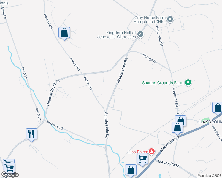map of restaurants, bars, coffee shops, grocery stores, and more near 462 Scuttle Hole Road in Water Mill