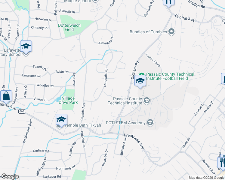 map of restaurants, bars, coffee shops, grocery stores, and more near 24 Fair Ridge Court in Wayne