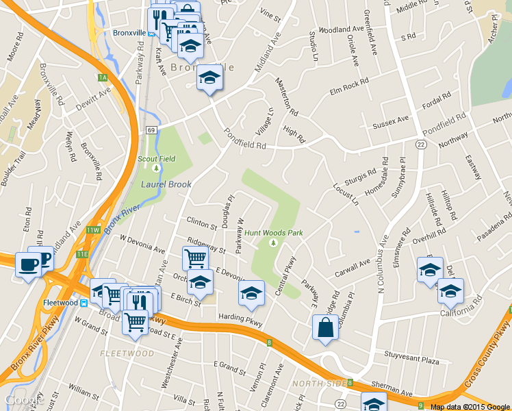 map of restaurants, bars, coffee shops, grocery stores, and more near 206 Douglas Place in Mount Vernon