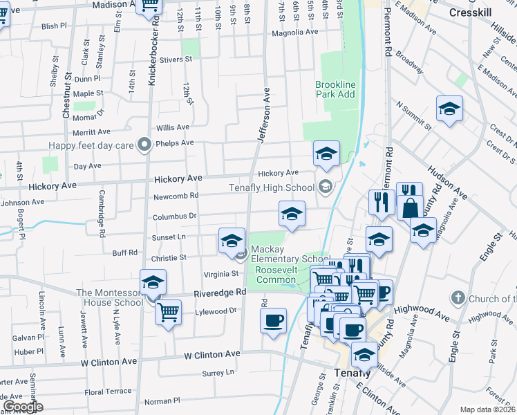 map of restaurants, bars, coffee shops, grocery stores, and more near 194 Jefferson Avenue in Tenafly
