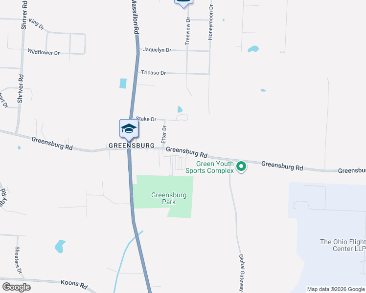 map of restaurants, bars, coffee shops, grocery stores, and more near 2365 Greensburg Road in North Canton