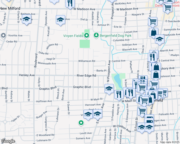 map of restaurants, bars, coffee shops, grocery stores, and more near 138 Ames Avenue in Bergenfield
