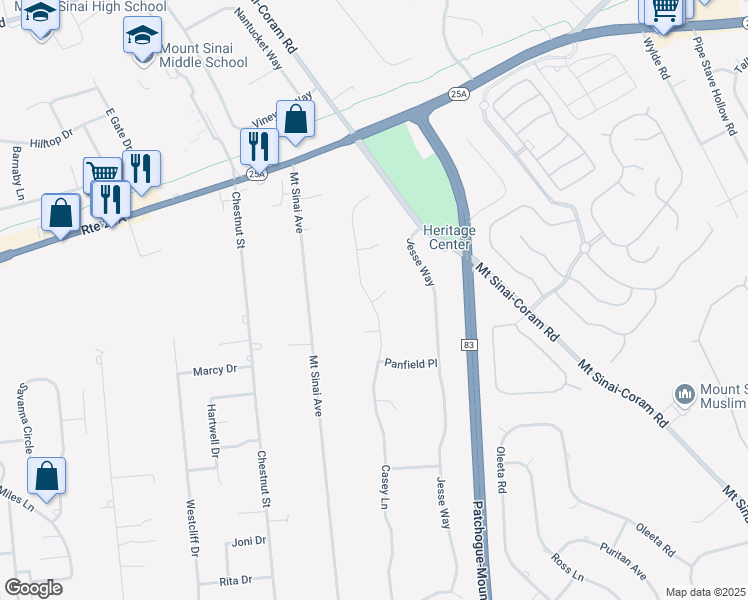 map of restaurants, bars, coffee shops, grocery stores, and more near in Mount Sinai