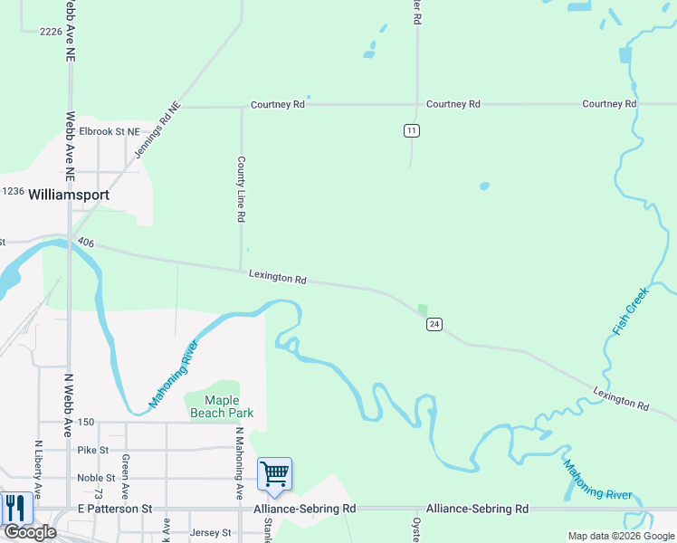 map of restaurants, bars, coffee shops, grocery stores, and more near 22620 Lexington Rd in Alliance