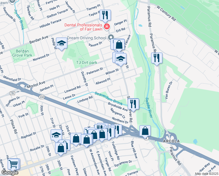map of restaurants, bars, coffee shops, grocery stores, and more near 38-07 Pellington Drive in Fair Lawn
