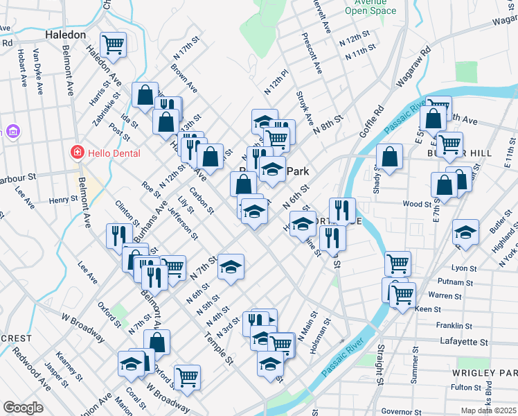 map of restaurants, bars, coffee shops, grocery stores, and more near 240 North 8th Street in Prospect Park