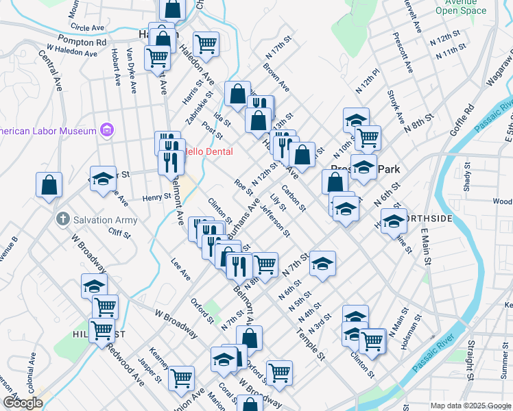 map of restaurants, bars, coffee shops, grocery stores, and more near 281 Burhans Avenue in Haledon