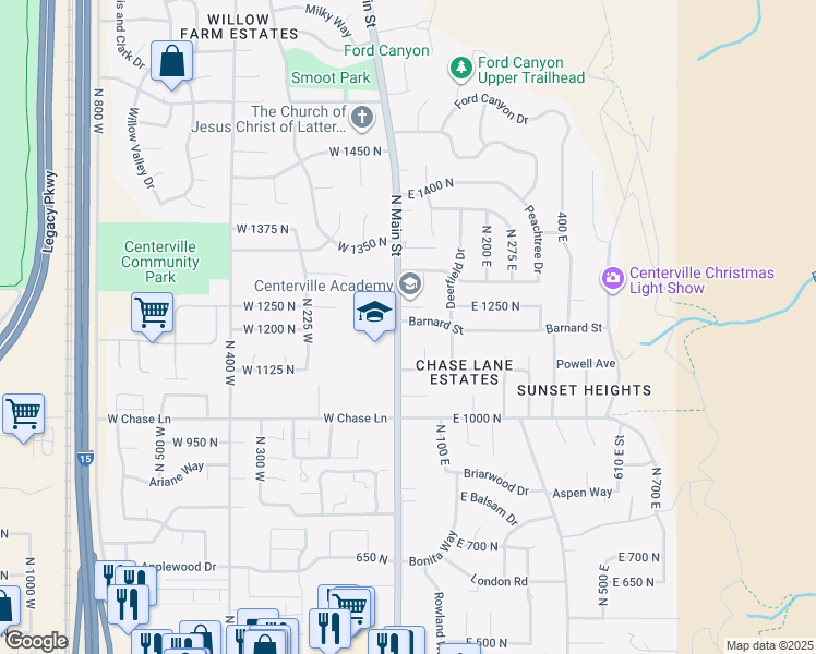 map of restaurants, bars, coffee shops, grocery stores, and more near 1198 North Main Street in Centerville