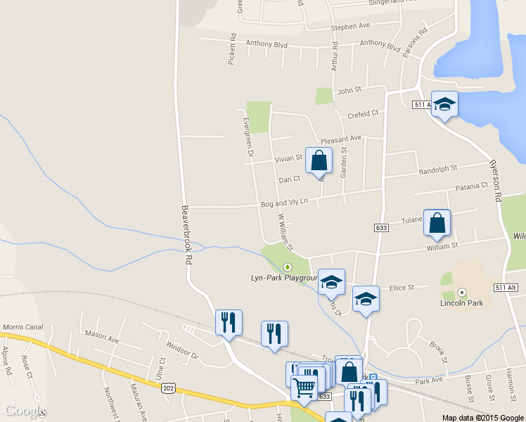 map of restaurants, bars, coffee shops, grocery stores, and more near 11 Evergreen Drive in Lincoln Park