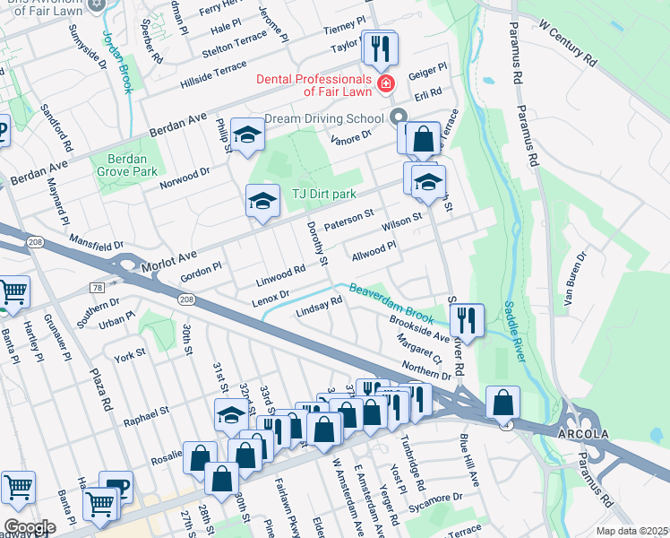 map of restaurants, bars, coffee shops, grocery stores, and more near 413 Dorothy Street in Fair Lawn