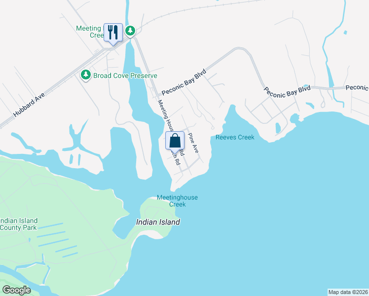 map of restaurants, bars, coffee shops, grocery stores, and more near 45 Pine Avenue in Riverhead