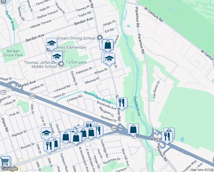 map of restaurants, bars, coffee shops, grocery stores, and more near 3-26 Pickett Place in Fair Lawn