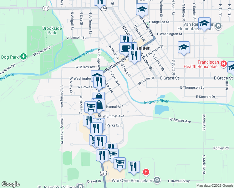 map of restaurants, bars, coffee shops, grocery stores, and more near 326 South Park Avenue in Rensselaer