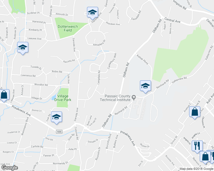map of restaurants, bars, coffee shops, grocery stores, and more near 24 Fair Ridge Court in Wayne