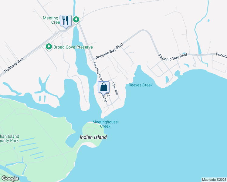 map of restaurants, bars, coffee shops, grocery stores, and more near 45 Pine Avenue in Riverhead