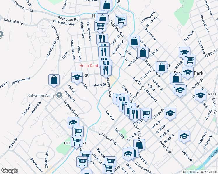 map of restaurants, bars, coffee shops, grocery stores, and more near 265 Belmont Avenue in Haledon