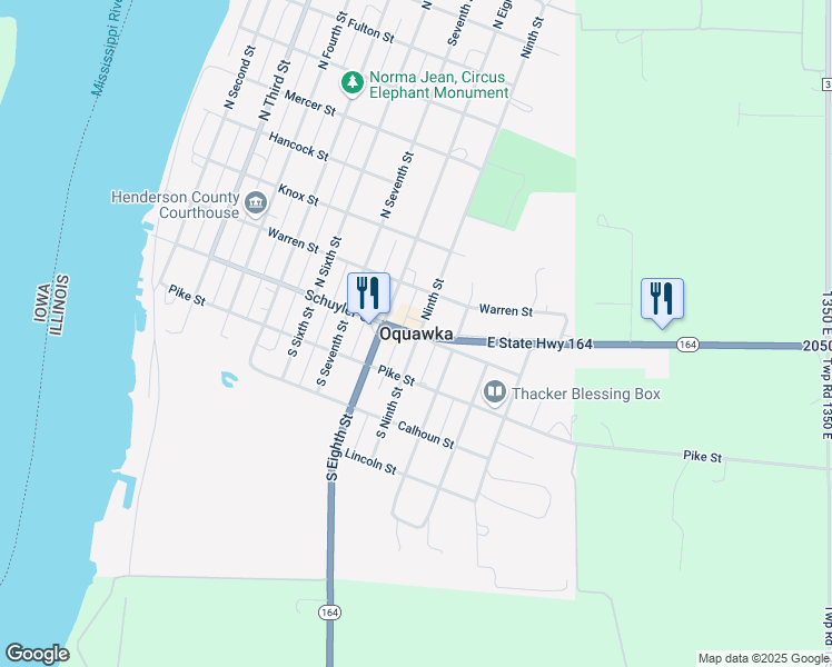map of restaurants, bars, coffee shops, grocery stores, and more near in Oquawka