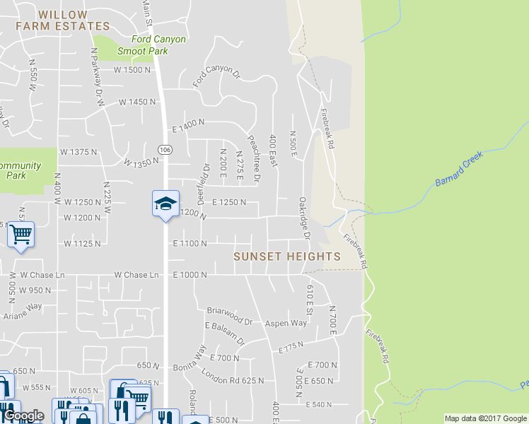 map of restaurants, bars, coffee shops, grocery stores, and more near 373 East 1200 North in Centerville