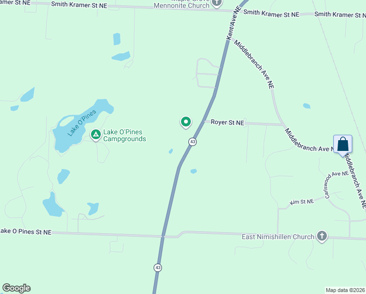 map of restaurants, bars, coffee shops, grocery stores, and more near 10261 Kent Avenue Northeast in Hartville