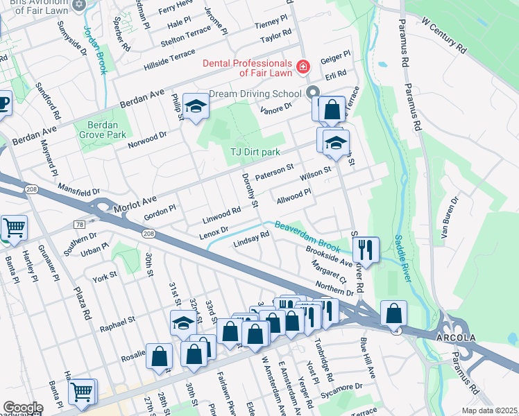 map of restaurants, bars, coffee shops, grocery stores, and more near 413 Dorothy Street in Fair Lawn