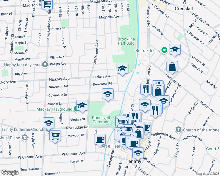 map of restaurants, bars, coffee shops, grocery stores, and more near 36 Cortlandt Place in Tenafly