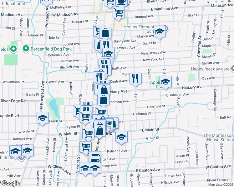 map of restaurants, bars, coffee shops, grocery stores, and more near 48 Hickory Avenue in Bergenfield