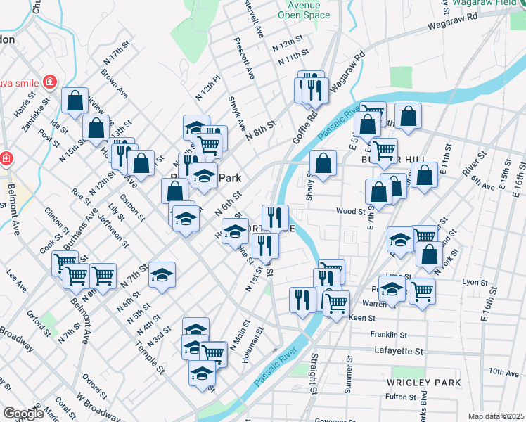 map of restaurants, bars, coffee shops, grocery stores, and more near 281 North 4th Street in Paterson
